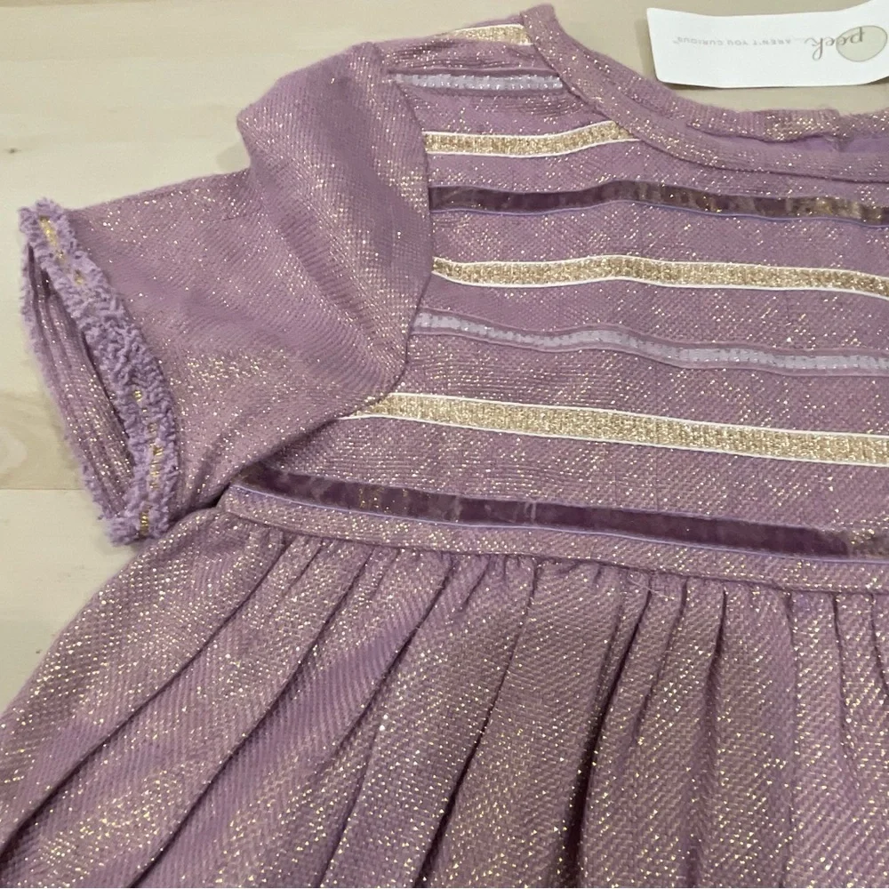 NWT Peek Girl’s Size 8 Dress Purple Gold Shimmer  Short Sleeves Metallic Easter